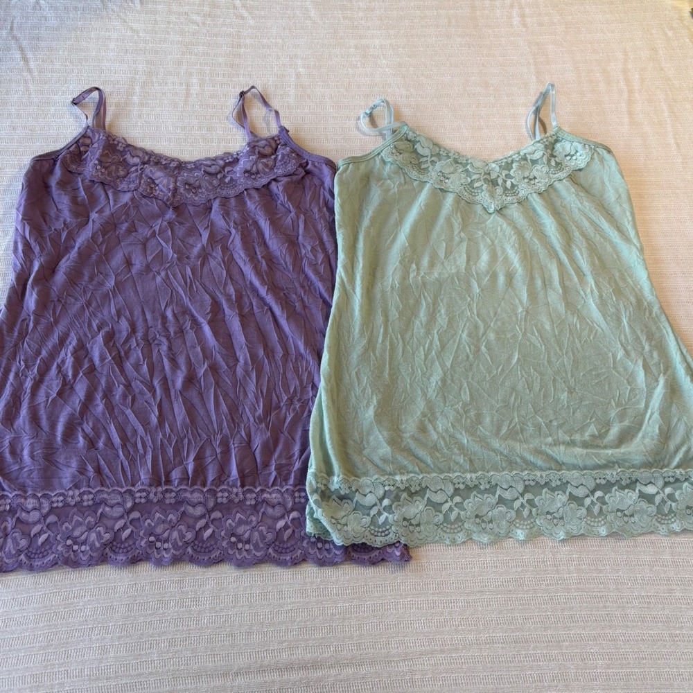 Maurices Womens Lace Trim Crinkle Camisole Tank Top Set of 4 Purple Green Yellow - Picture 2 of 10